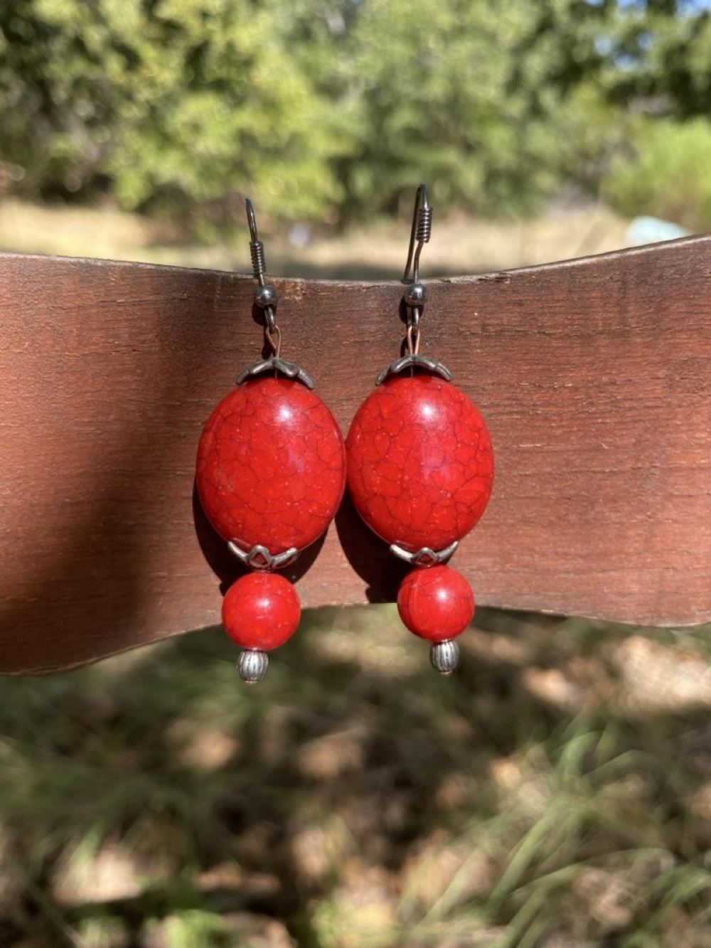 Artisan Red Howlite Turquoise Dangle Drop Earrings